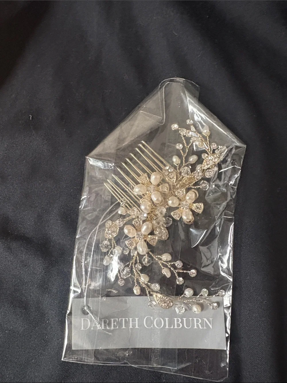 Dareth Colburn Gold Pearl Floral Hair Comb